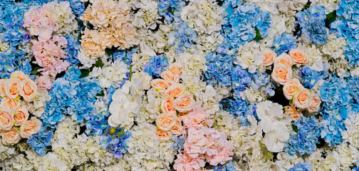 flower background. backdrop wedding decoration. Rose pattern. Wall flower