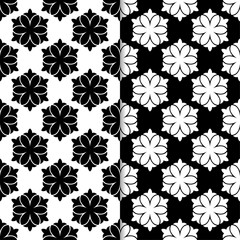 Black and white set of floral seamless patterns