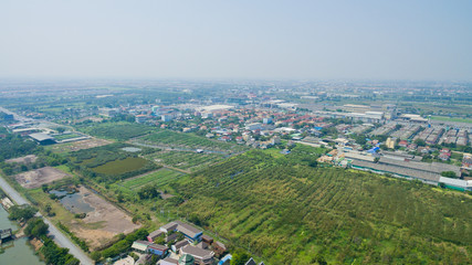 Obraz premium top view village, Aerial city view from flying drone , Thailand. top view landscape