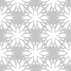 White floral seamless pattern on gray background