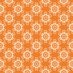 White floral seamless pattern on orange background