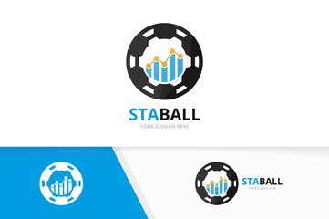 Vector graph and soccer logo combination. Diagram and ball symbol or icon. Unique chart and football logotype design template.
