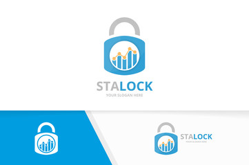 Vector graph and lock logo combination. Diagram and safe symbol or icon. Unique chart and padlock logotype design template.