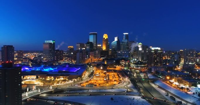 Minneapolis Skyline - Aerial at Night