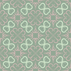 Olive green floral seamless pattern with pale pink elements. Background with flower designs