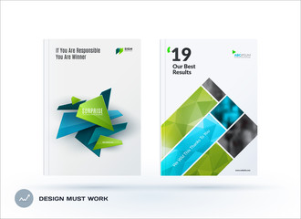 Business set of design brochure, abstract annual report, horizontal cover layout, flyer in A4 with vector colourful geometric shapes