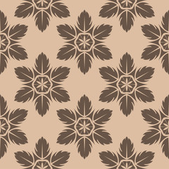 Brown floral seamless pattern on beige background