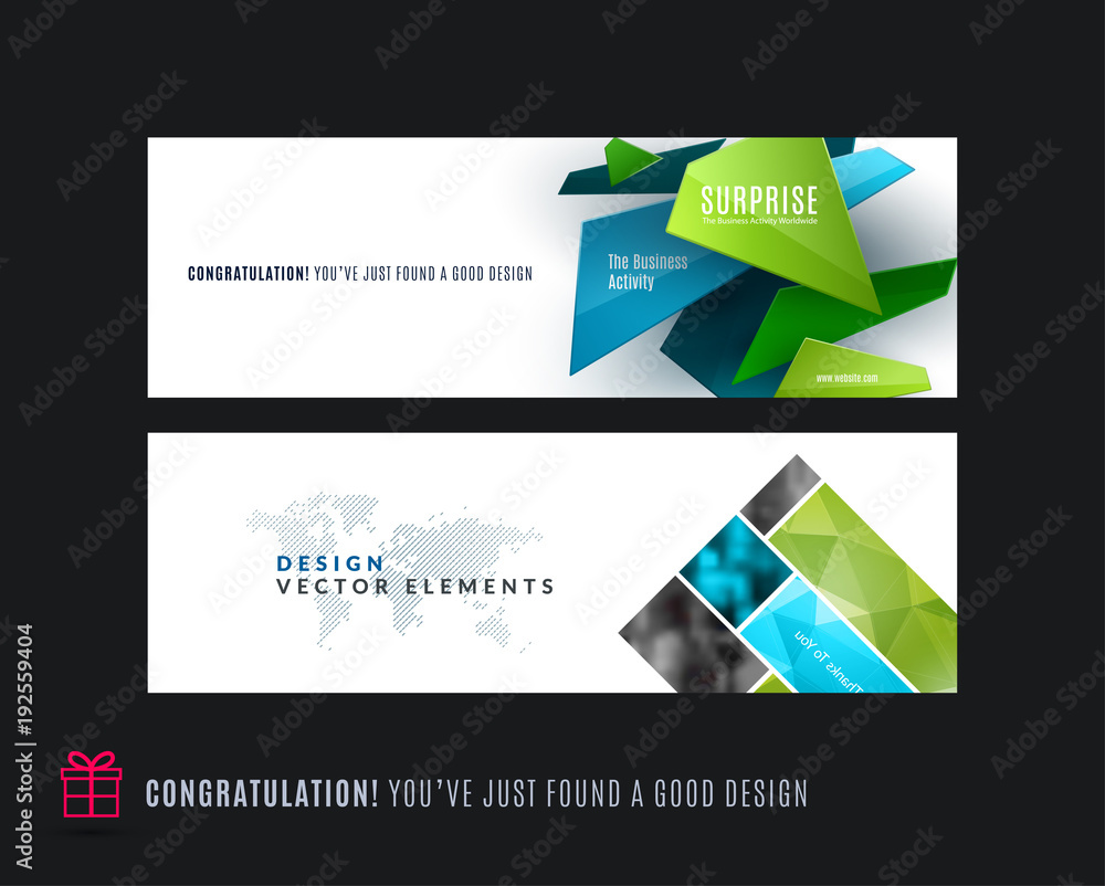 Wall mural abstract vector set of modern horizontal website banners with colourful triangle shapes