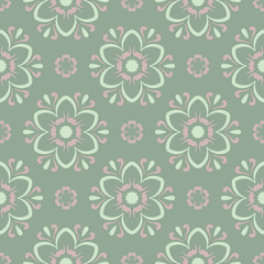 Olive green floral seamless pattern. Background with flower designs