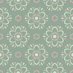 Olive green floral seamless pattern. Background with flower designs