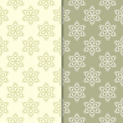 Olive green floral ornamental backgrounds. Set of seamless patterns