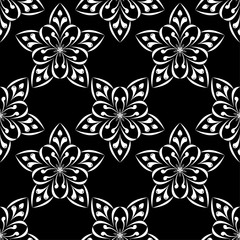 White floral seamless pattern on black background