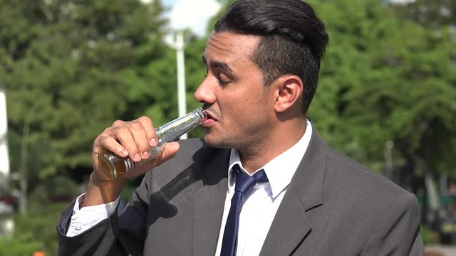 Drunk Hispanic Business Man Drinking Alcohol