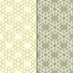 Olive green floral backgrounds. Set of seamless patterns