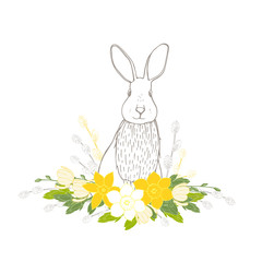Easter Bunny with flowers. Vector   illustration.