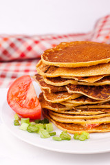 Fried pancakes or pancakes are stacked - breakfast option