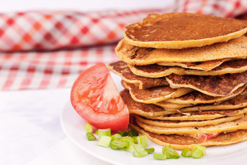 Fried pancakes or pancakes are stacked - breakfast option