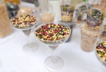 cereals, peas, buckwheat, rice, barley and beans on the table, different types of cereals for the preparation of various dishes