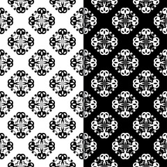 Black and white floral seamless patterns. Set of backgrounds