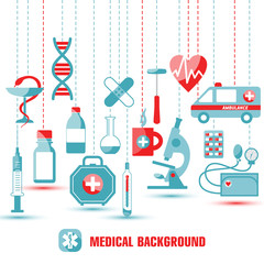 Medical icon set. Illustration of icons in flat design.