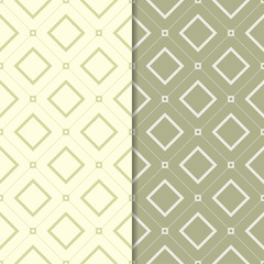 Olive green set of seamless geometric patterns