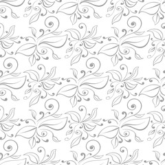 Gray floral seamless design on white background