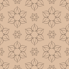 Dark brown floral seamless pattern on beige background