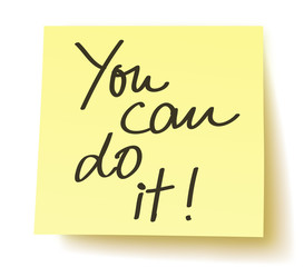 Yellow Postit „You can do it!“ / handwritten, vector, isolated