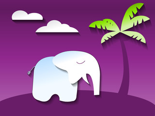 elephant in ultraviolet jungle, paper art style vector