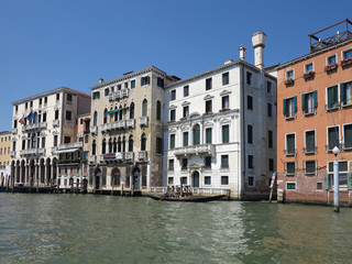 Fototapeta na wymiar 20.06.2017, Venice, Italy: View of historic buildings and canals from gondola