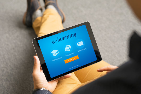 Man Taking Online Courses, E-learning Concept