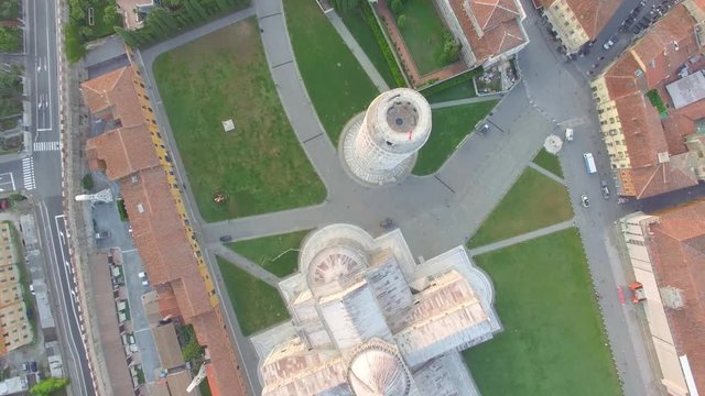 Square of Miracles at dawn in Pisa. Beautiful overhead aerial view
