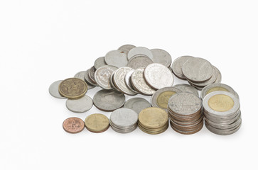 Group of Thai Bath coins isolated on white