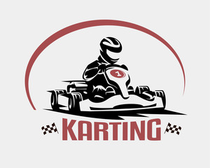 karting race vector symbol, logo or emblem template - obrazy, fototapety, plakaty