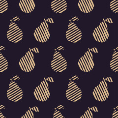 Seamless vector background with striped pears. Cute cartoon. Vector illustration. 