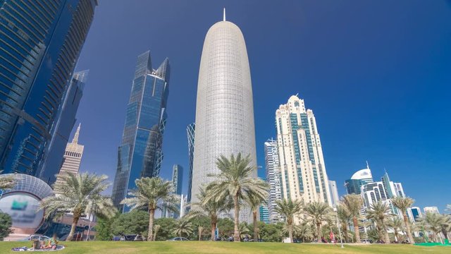 The skyline of Doha seen from Park timelapse hyperlapse, Qatar