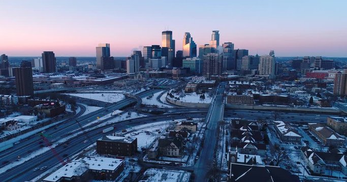 Flying into Downtown Minneapolis at Dusk 