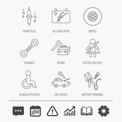 Accumulator, spanner tool and car service icons.