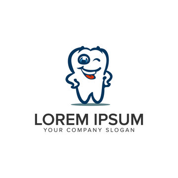 smile dental cartoon logo design concept template.