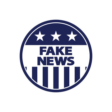 Icono plano FAKE NEWS en circulo bandera USA  en color azul