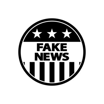 Icono plano FAKE NEWS en circulo bandera USA  en color negro