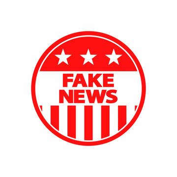 Icono plano FAKE NEWS en circulo bandera USA  en color rojo