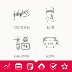 Baby wc, video monitoring and songs icons.