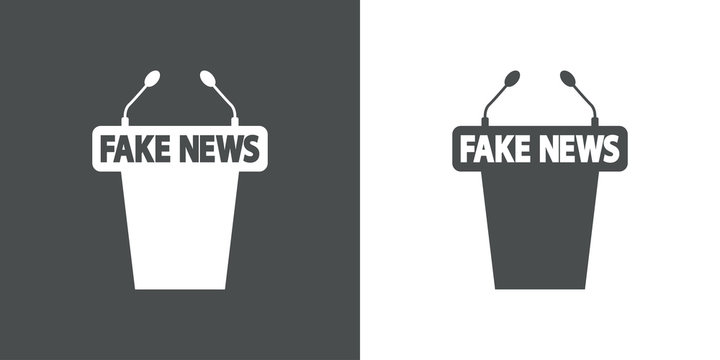 Icono plano atril con FAKE NEWS en gris y blanco