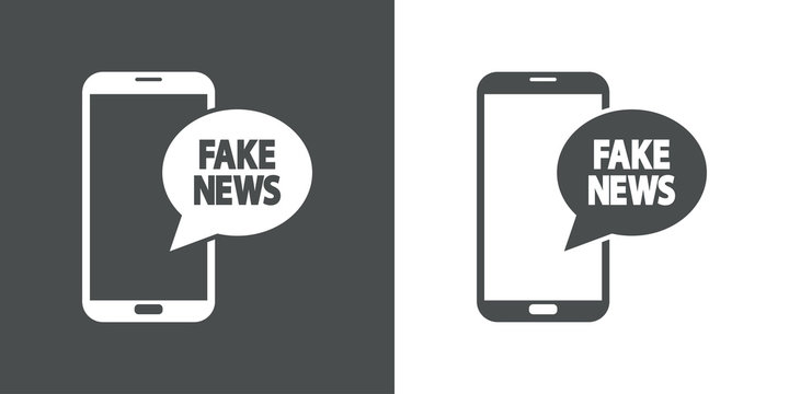Icono plano FAKE NEWS en smartphone en gris y blanco