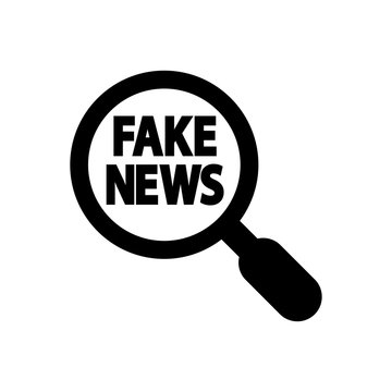 Icono plano lupa con FAKE NEWS en color negro