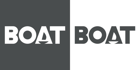 Logotipo BOAT con barco en espacio negativo en gris y blanco
