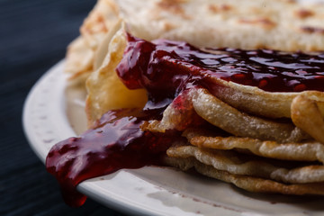 Pancakes with strawberry jam