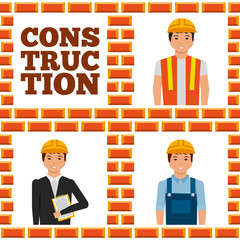 construction workers wall brick set people vector illustration