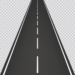 Straight road isolated on transparent background. Vector illustration.
